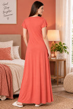 Product Name: Women’s Embroidered Long Nightgown | Comfortable Sleepwear for Women | Full Length Night Dress | Available in XL & XXL