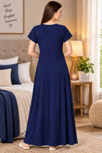 Product Name: Women’s Embroidered Long Nightgown | Comfortable Sleepwear for Women | Full Length Night Dress | Available in XL & XXL