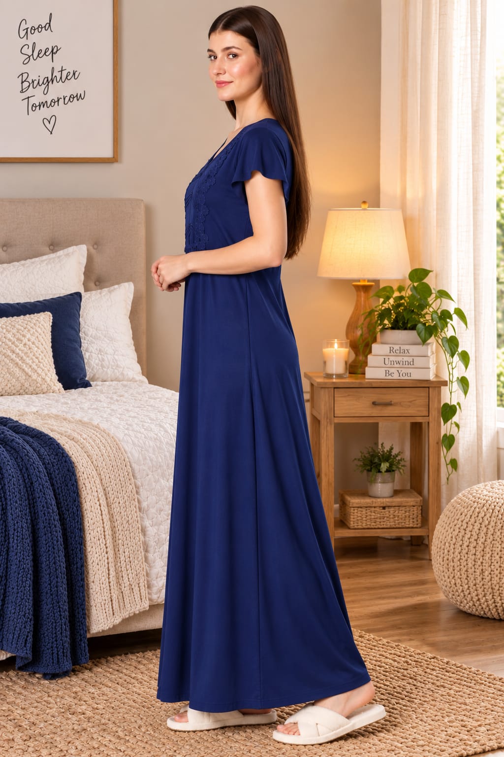 Product Name: Women’s Embroidered Long Nightgown | Comfortable Sleepwear for Women | Full Length Night Dress | Available in XL & XXL