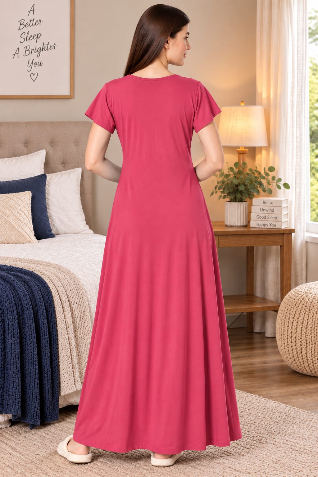 Product Name: Women’s Embroidered Long Nightgown | Comfortable Sleepwear for Women | Full Length Night Dress | Available in XL & XXL