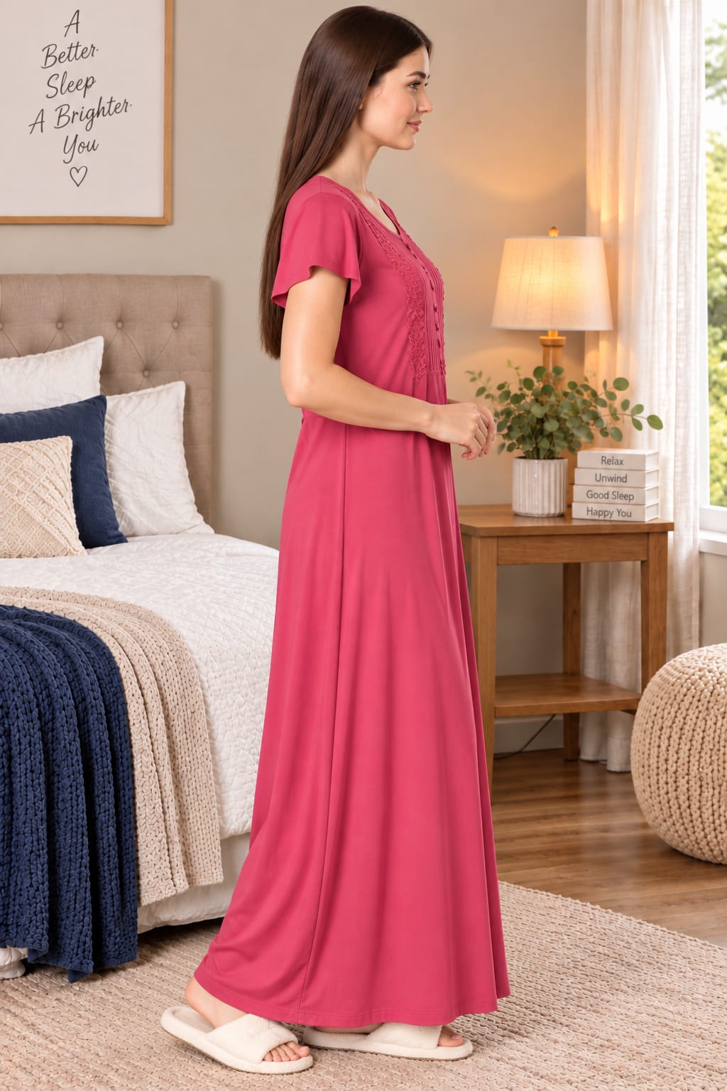 Product Name: Women’s Embroidered Long Nightgown | Comfortable Sleepwear for Women | Full Length Night Dress | Available in XL & XXL
