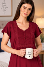Product Name: Women’s Embroidered Long Nightgown | Comfortable Sleepwear for Women | Full Length Night Dress | Available in XL & XXL