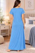 Women’s Elegant Front Embroidered Soft Hosiery Night Gown – Light Blue | 2XL