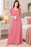 Women’s Elegant Floral Lace Embroidered Front Button Maxi Night Gown – Pink-Red| L/XL