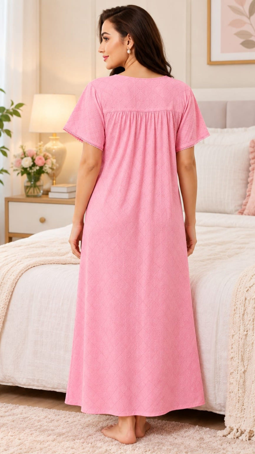 Women’s Pleated Night Gown with Button Front & Short Sleeves Secondary image