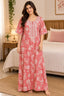 Women’s Floral Printed Embroidered Night Gown with Half Sleeves