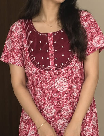 Floral Embroidered Cotton Nighty