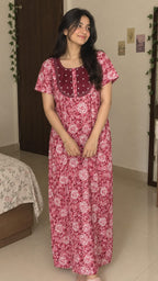 Floral Embroidered Cotton Nighty
