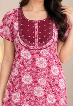Floral Embroidered Cotton Nighty