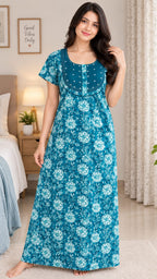 Floral Embroidered Cotton Nighty