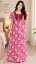 Floral Embroidered Cotton Nighty