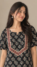 Multifloral Embroidery Night Gown |  Floral Embroidered Cotton Nighty