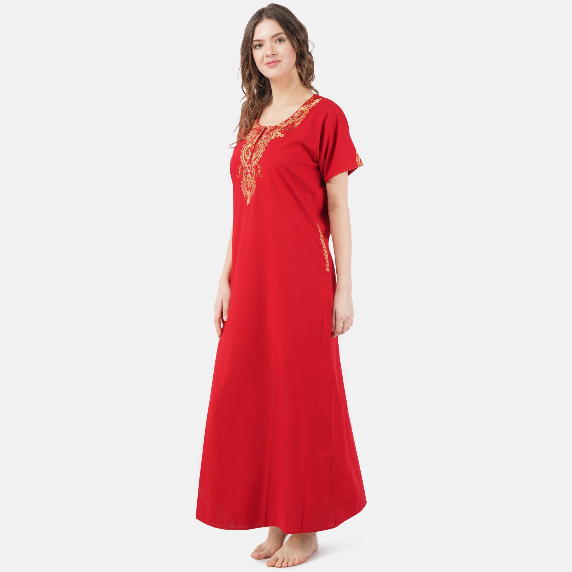 Cream Embroidery Night Gown