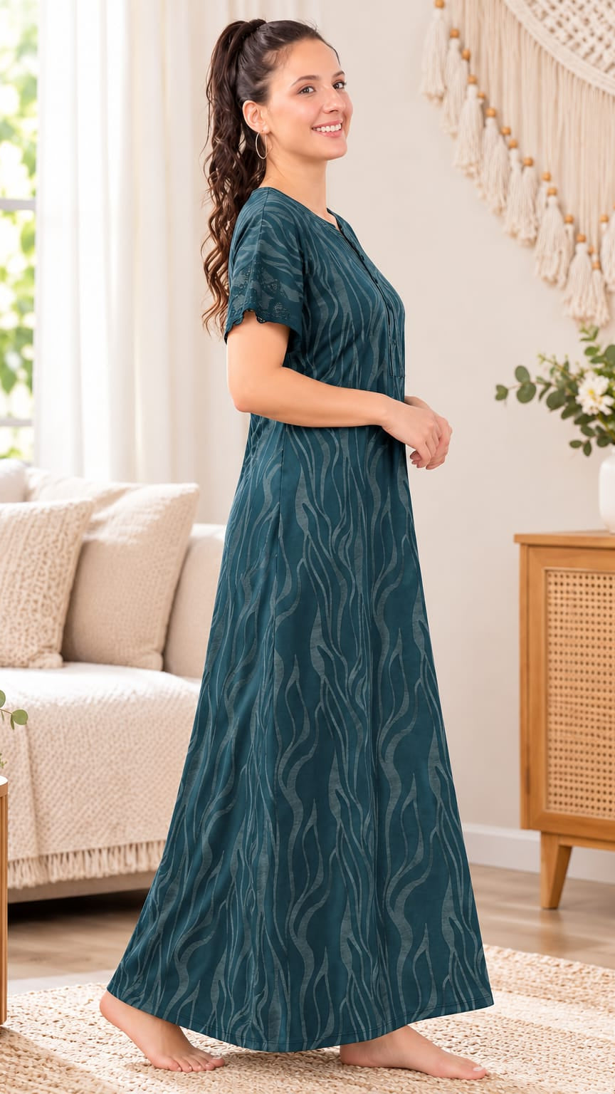 Midnight Abstract Cotton A-Line Nightgown