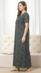 Vintage Bloom Digital Print Maxi Nightgown