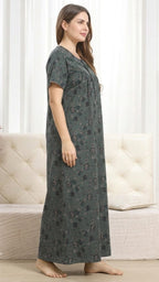 Vintage Bloom Digital Print Maxi Nightgown