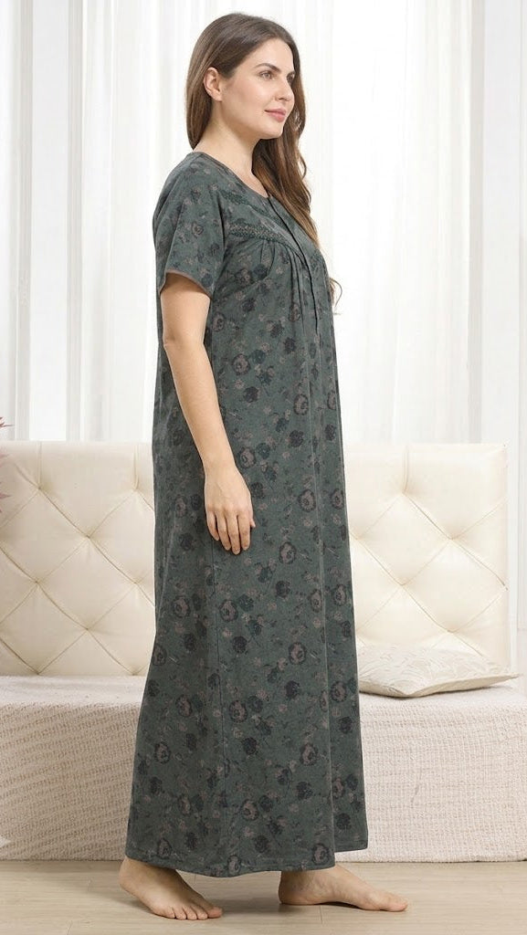 Vintage Bloom Digital Print Maxi Nightgown
