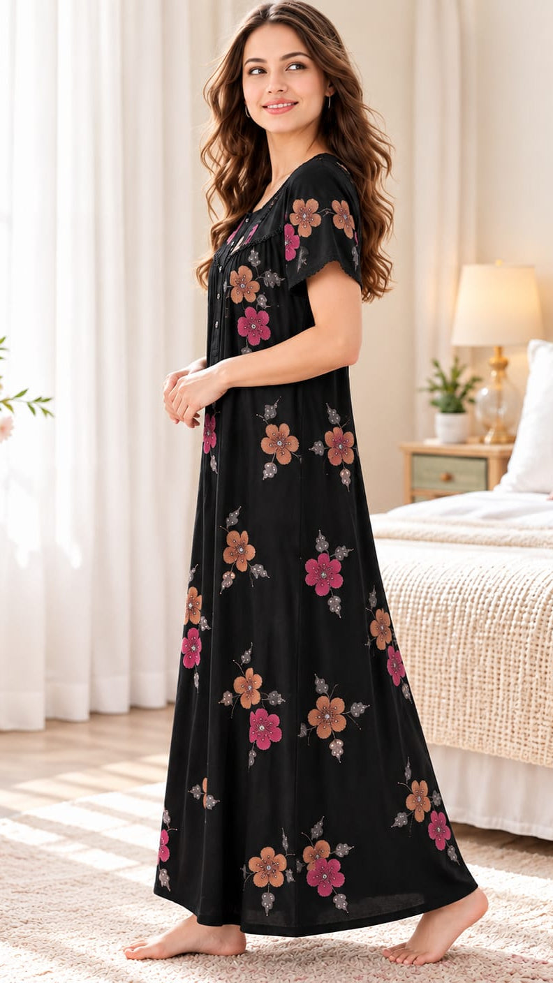 Vintage Alpine Flora Embroidered Long Gown
