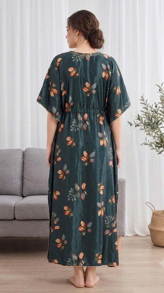 Itanlian Satin Leaf Printed Kaftan