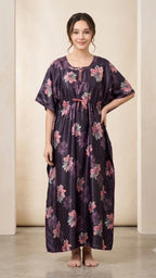 Itanlian Satin Flower Print Kaftan