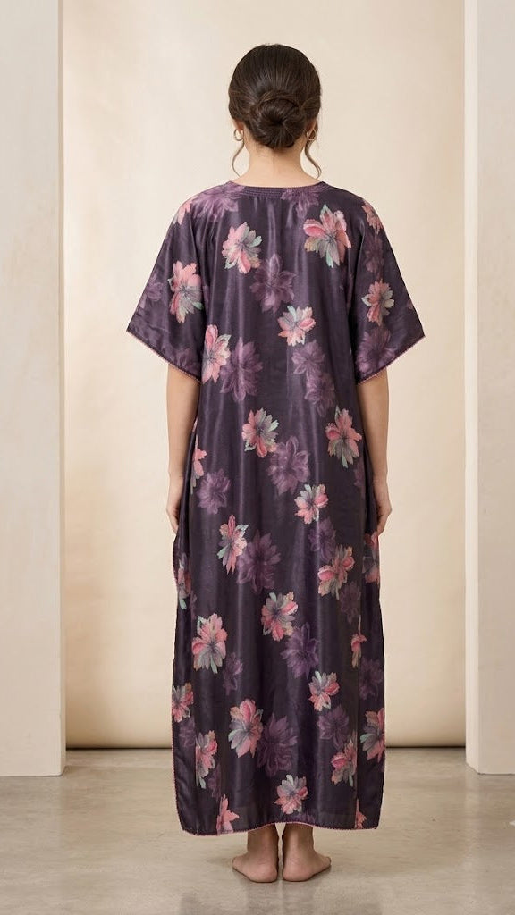 Itanlian Satin Flower Print Kaftan