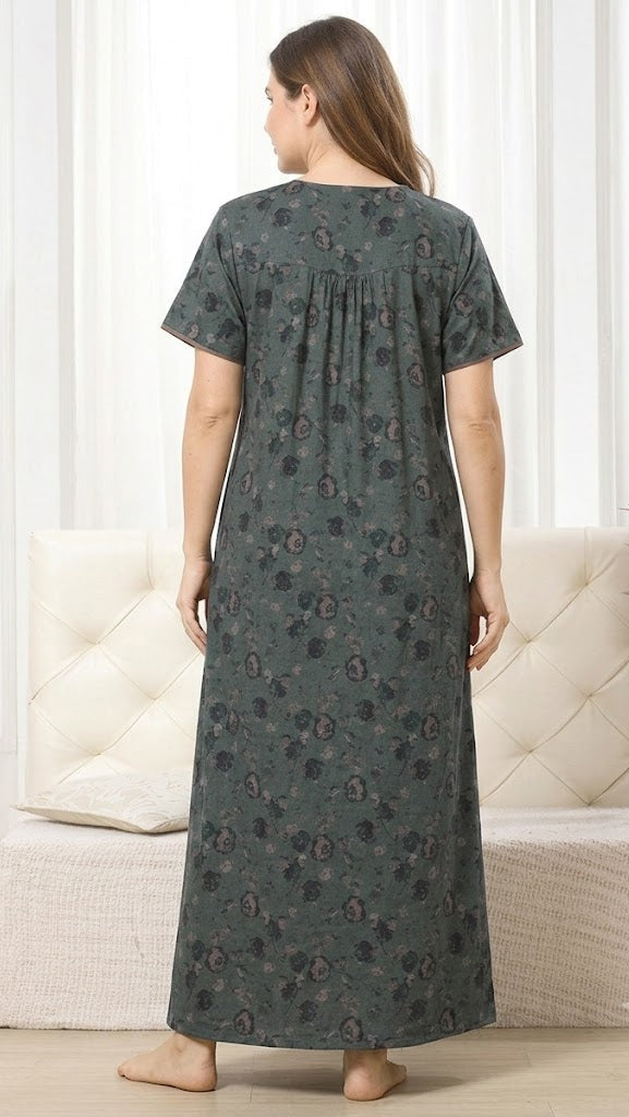 Vintage Bloom Digital Print Maxi Nightgown