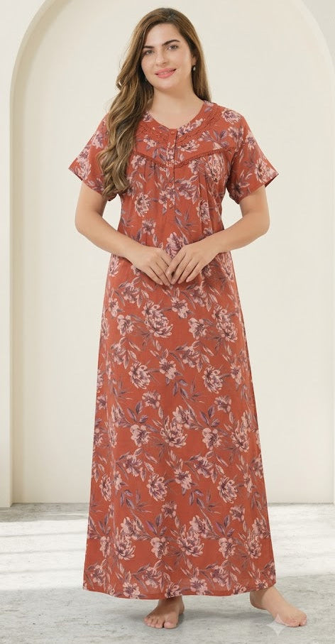 Vintage Floral Short Sleeve Long Lounge Nightdress Main image