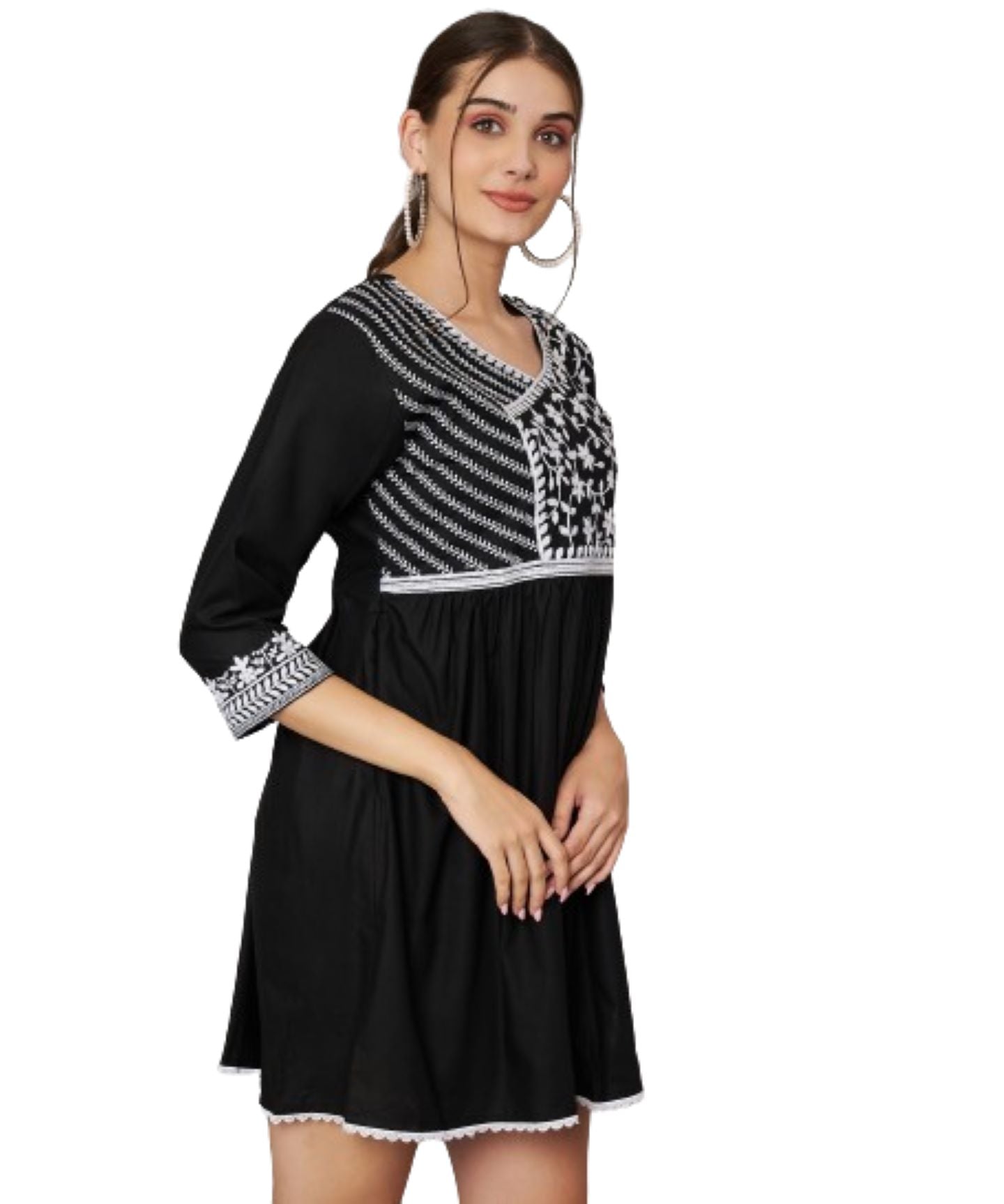 KOI SLEEPWEAR Beautiful Short Embroidered Dress BLACK