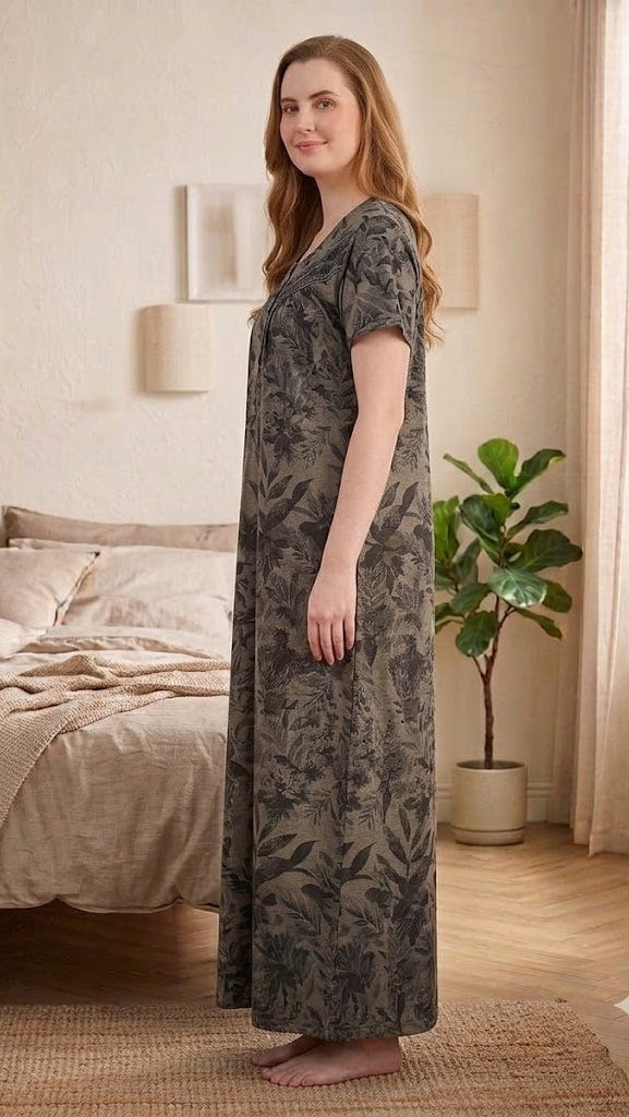 Classic A-Line Yoke Buttoned Lounge Gown