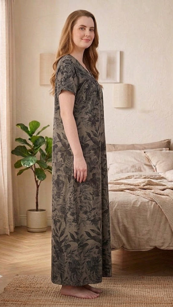 Classic A-Line Yoke Buttoned Lounge Gown