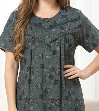 Vintage Bloom Digital Print Maxi Nightgown
