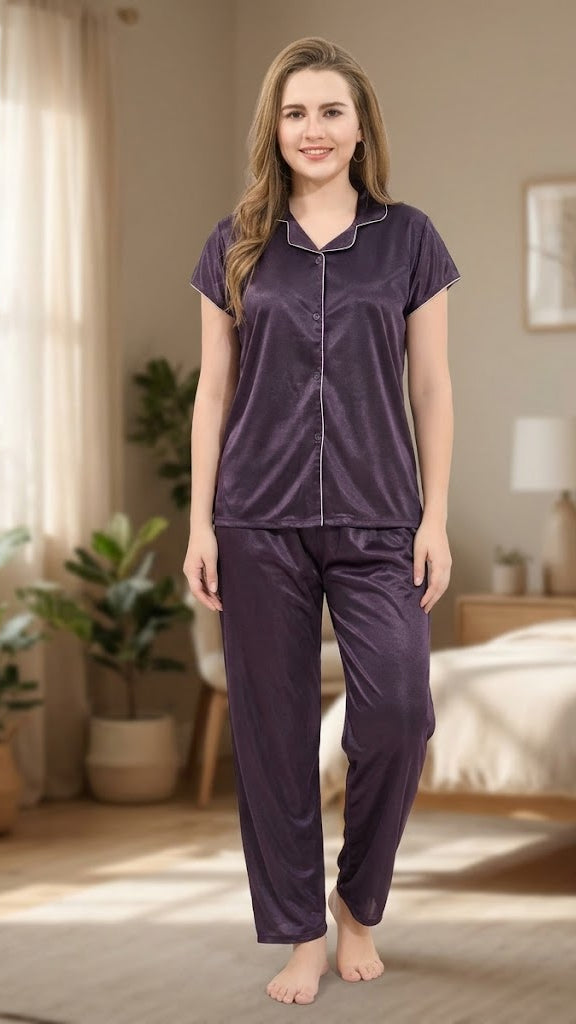 Italian Satin Short Sleeve Two Piece Set