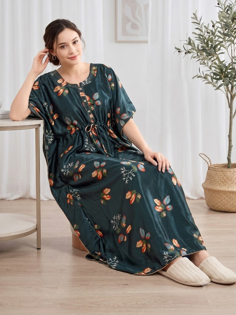 Itanlian Satin Leaf Printed Kaftan