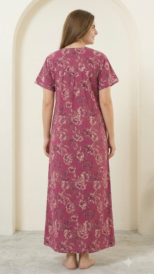 Vintage Floral Short Sleeve Long Lounge Nightdress