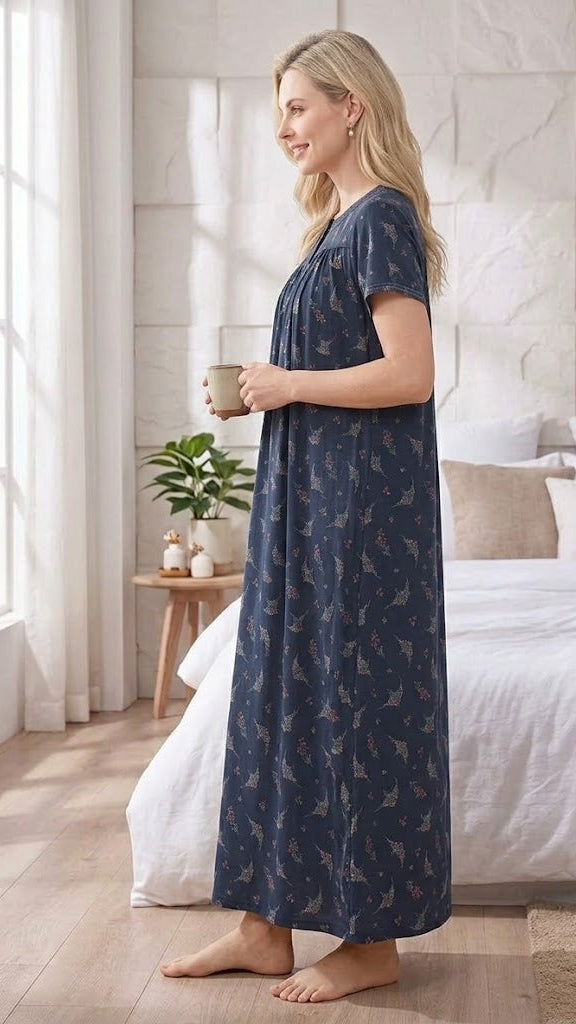 Alpine Comfort Pleated Maxi Nightgown