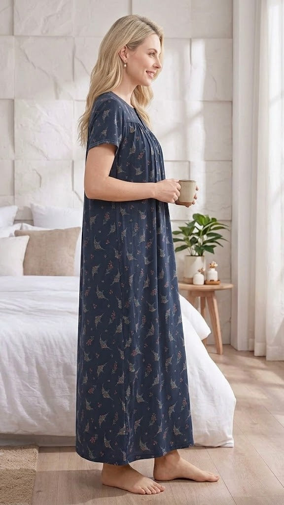 Alpine Comfort Pleated Maxi Nightgown