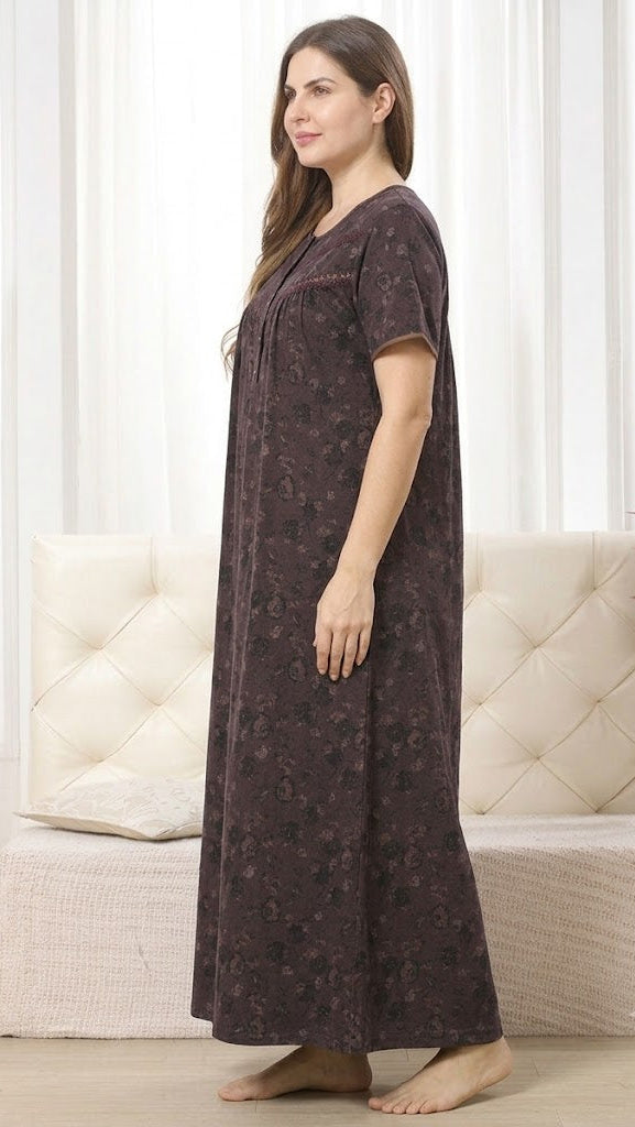Vintage Bloom Digital Print Maxi Nightgown