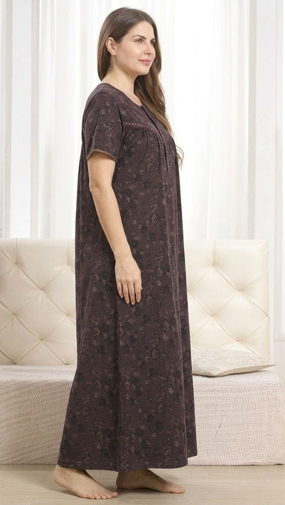 Vintage Bloom Digital Print Maxi Nightgown