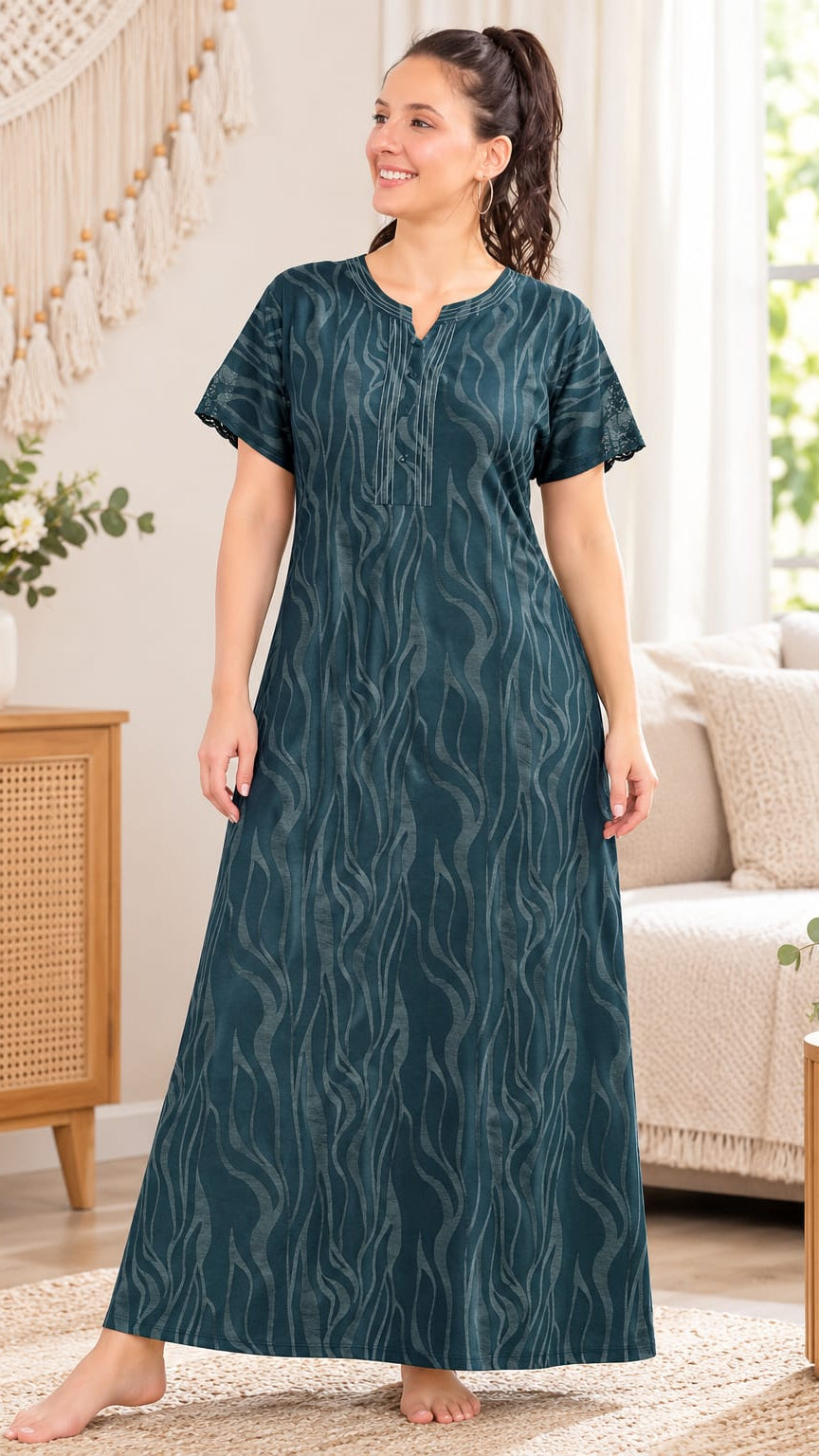 Midnight Abstract Cotton A-Line Nightgown Main image