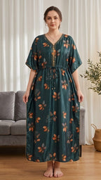 Itanlian Satin Leaf Printed Kaftan