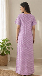 Cotton Block-Print A-Line Long Nightgown