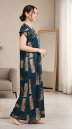Abstract Elegance Teal Satin Long Nightgown