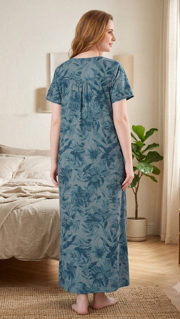 Classic A-Line Yoke Buttoned Lounge Gown