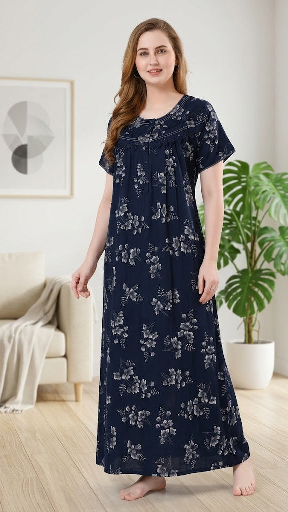 Alpine Plit Embroidered A-Line Floral Nightgown / Maxi Dress