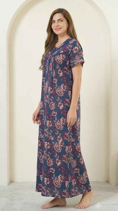 Vintage Floral Short Sleeve Long Lounge Nightdress