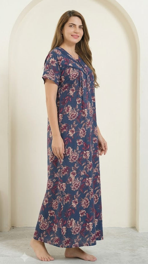 Vintage Floral Short Sleeve Long Lounge Nightdress