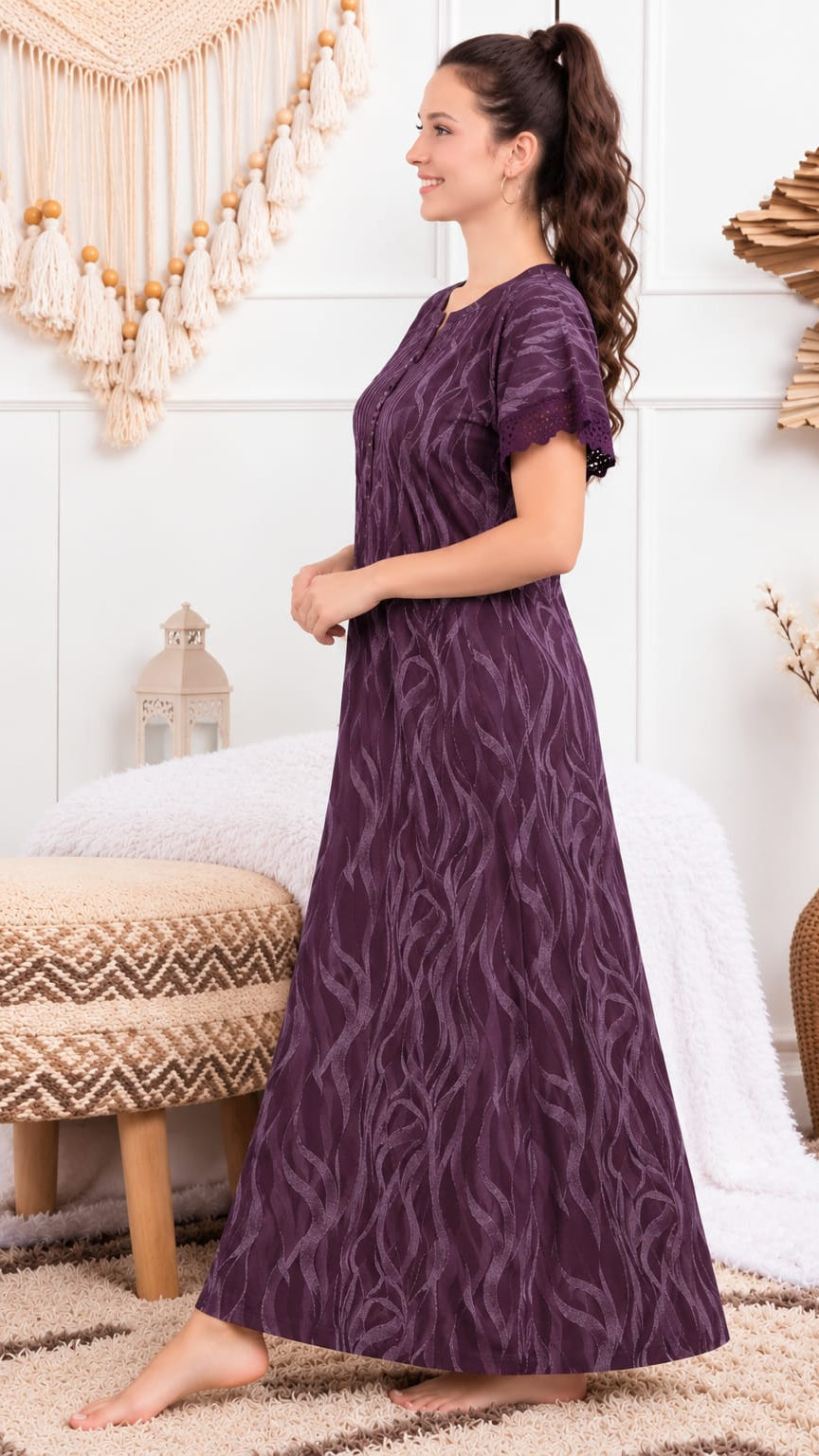 Midnight Abstract Cotton A-Line Nightgown