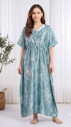Itanlian_Satin_Line-Art Floral Print kaftan
