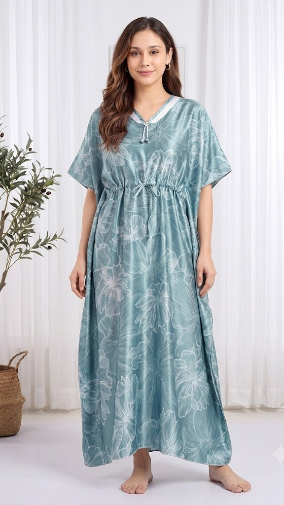 Itanlian_Satin_Line-Art Floral Print kaftan