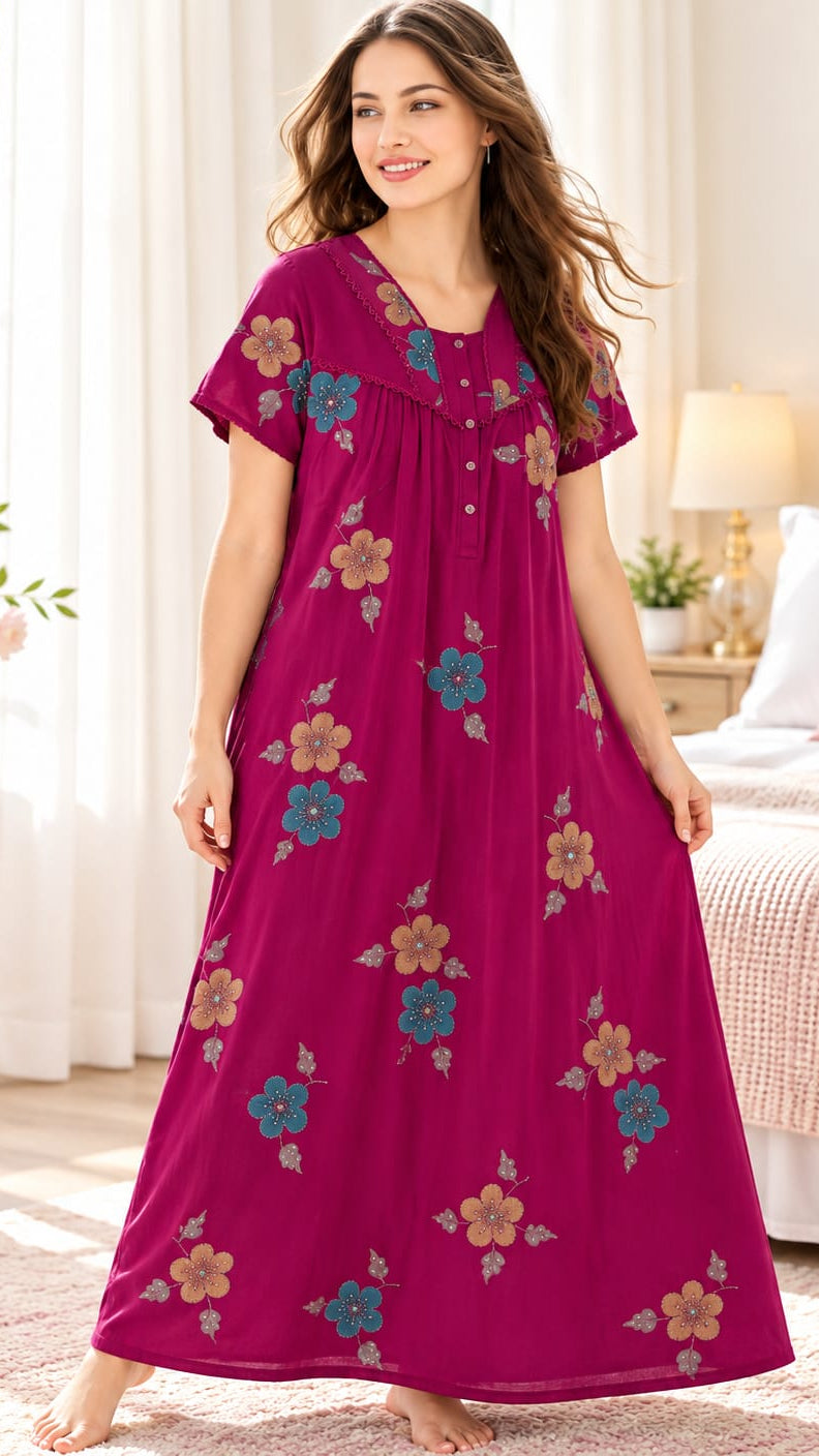 Vintage Alpine Flora Embroidered Long Gown